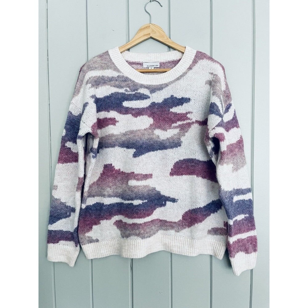 Allison Joy Crewneck Sweater in White, Purple & Blue Wash